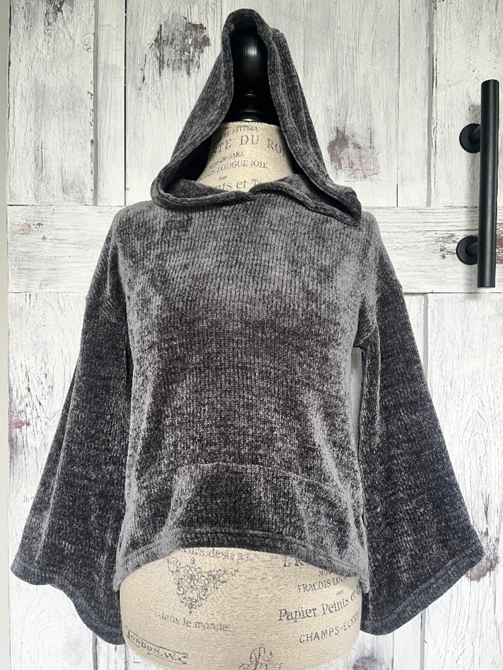 Gilligan & O'Malley-Women's-Charcoal Grey-Chenille Hooded Sweater-Size XS